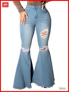 High Waist Ripped Flared Bell Bottom Jeans Raw Hem Skinny Fit